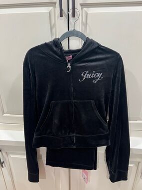 Juicy Couture Black Velour Hoodie with Rhinestone Juicy Script
